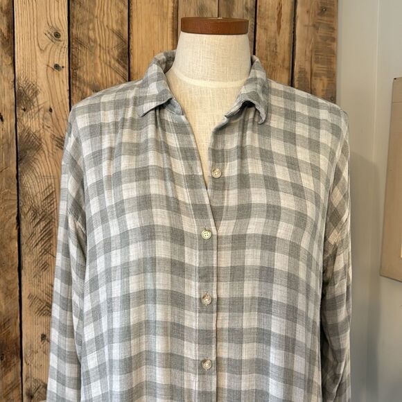 J. Jill Womens Gray Check Pocket Soft Button Front Long Sleeve Tunic Top Sz M - Picture 2 of 12